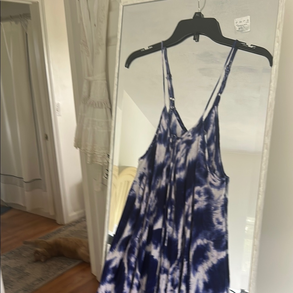 Vibrant Blue and White Tie-Dye Maxi Dress